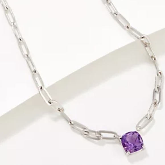 QVC Affinity Gems 🦋Blue Topaz Paperclip Necklace Sterling Silver 18" w/extender - Picture 2 of 12